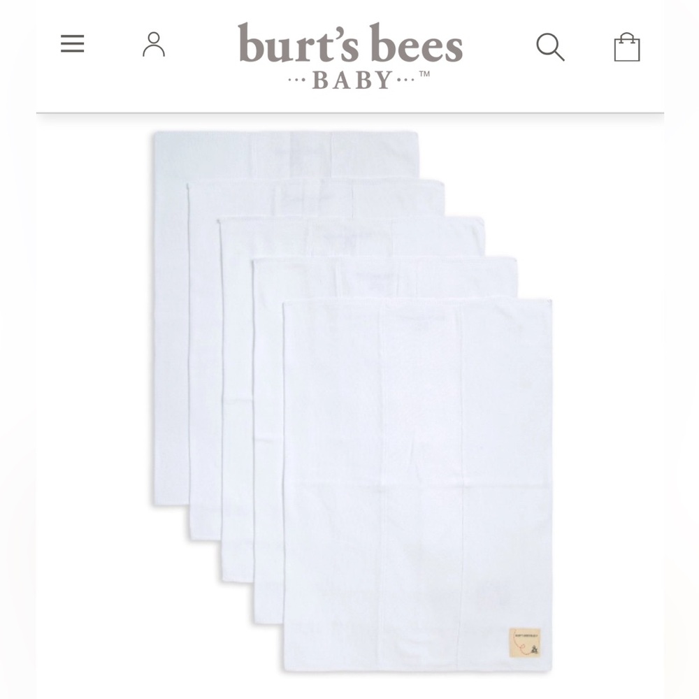 ✨NEW ✨ Burt’s Bees Organic Cotton Burp Cloths - Cloud/ White 5 Pack